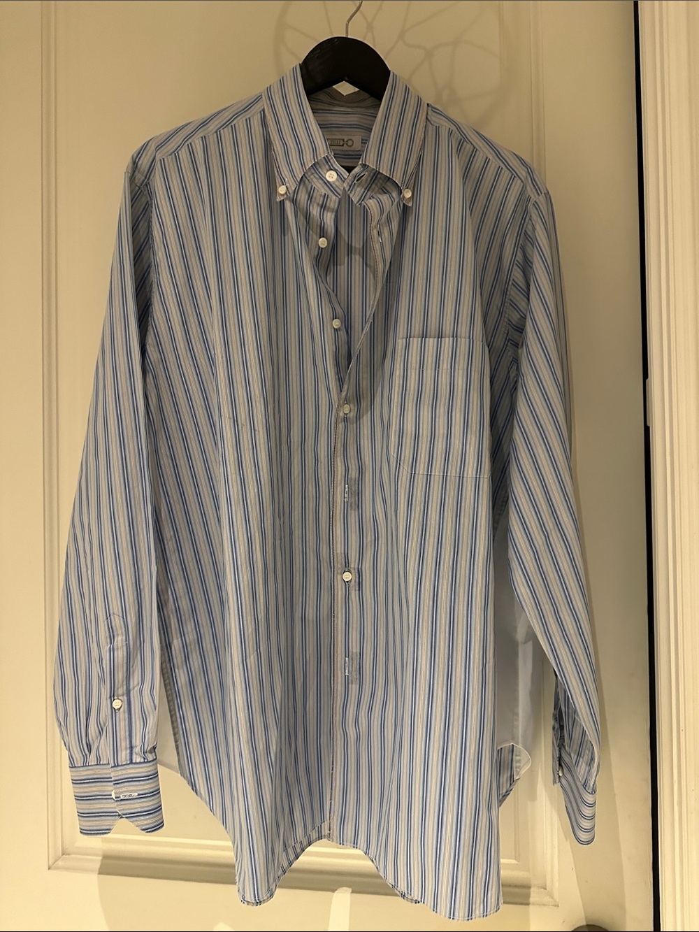 Men's Light Blue Striped Button-Down Dress Shirt
